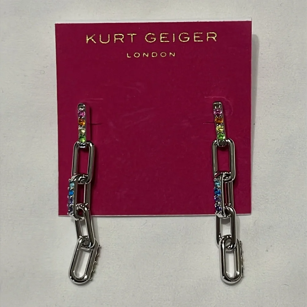 Kurt Geiger Rainbow Pave Link Linear Earrings NWT